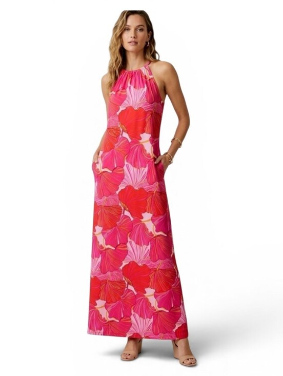 Trina Turk Dresses & Skirts - Trina Turk Pink & Red Floral Halter Maxi Dress Small